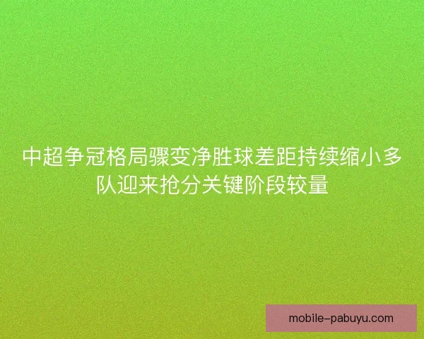 中超争冠格局骤变净胜球差距持续缩小多队迎来抢分关键阶段较量